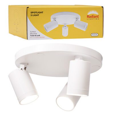 Radiant 3 Light Spotlight Plate Surface Mount Twist And Lock White - RS151W