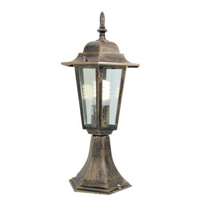 Eurolux Lantern 6 Panel Pedestal Black Gold - O20BG